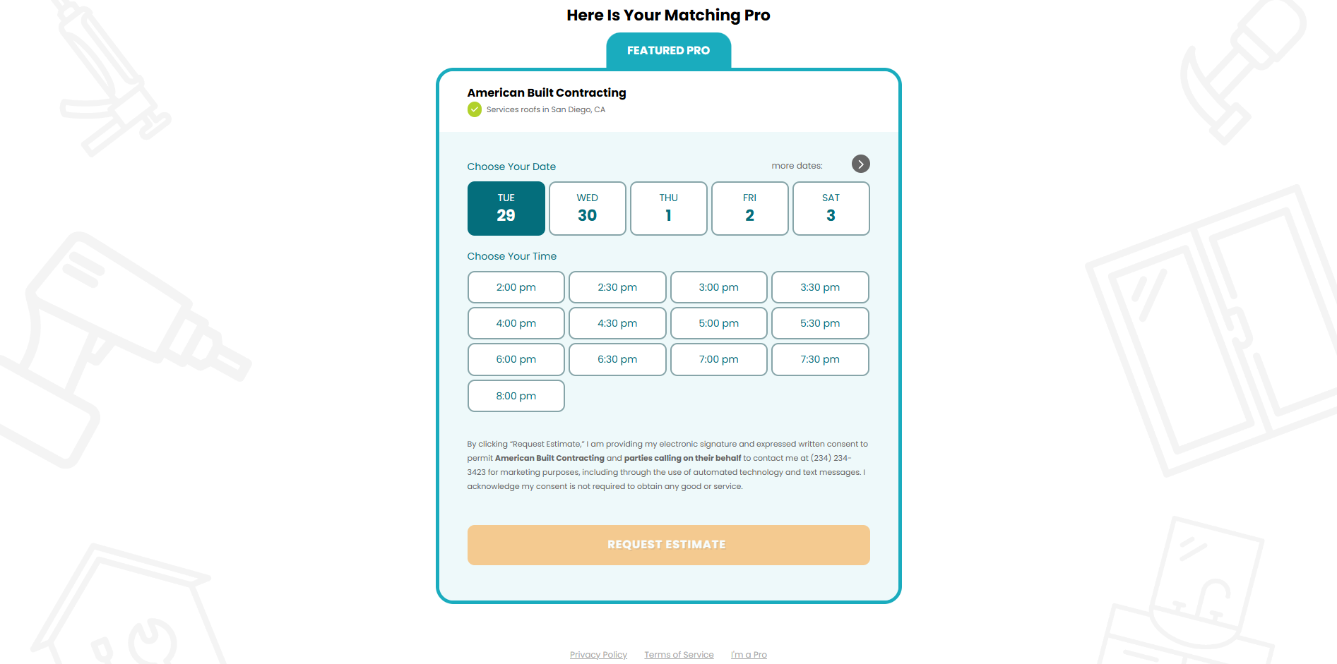 Cost Guide Booking Form
